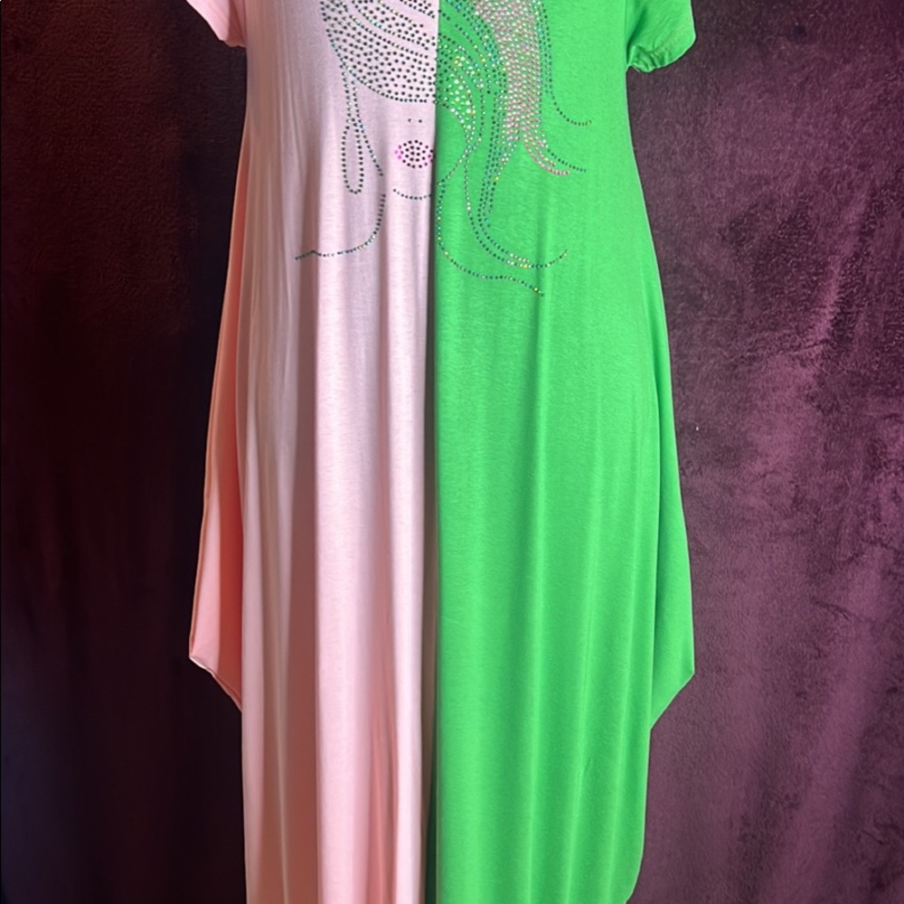 Split Pink and Green T-Shirt Dress